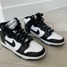 Nike Panda High Top Dunks Womens - Womens 9.5, Men’s 7.5 Worn Once!! Almost Brand New! Nike Panda Dunks High, Nike Panda High, Dunks High Top, High Top Dunks, Nike Dunks High, Dunks High, Nike Panda, Panda Dunks, Nike Dunk High