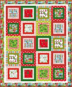 a christmas quilt with red, green and white squares