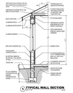 an architectural drawing showing the details for a wall section