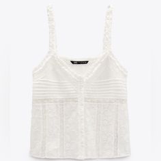 Brand New Zara Embroidered Top, Zara Tank Top, Oyster White, Denim Tank, Zara Crop Top, Cotton Embroidery, Zara White, Cute Everyday Outfits