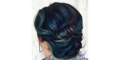 Swirls of emerald, lapis and rose quartz upgrade a pretty updo #hairstyle into something truly rare and wonderful! The goal when styling this gemstone hair color is to keep strands as shiny as possible. But if the hair is too soft, the hairstyle won’t stay in place! Try applying a light texturizing spray to dry hair—it will provide the grip you need to work with each section, the hold required to keep the look in place and a reflective finish that produces megawatt shine. Fun Hair Colors, Hair Colors For Winter, Trending Hair Colors, Galaxy Hair Color, Hair Colors To Try, Winter Hair Color Trends, Winter Hair Colors, Galaxy Hair, Extensions Clip In