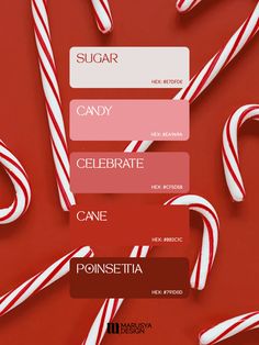 candy canes are arranged on a red background