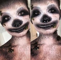 Animal Stage Makeup, Sloth Makeup Halloween, Sloth Face Paint, Sloth Makeup, Animal Face Paintings, Physical Traits, Animal Makeup, Themed Halloween Costumes, Theatre Makeup