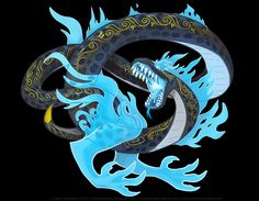 a blue and black dragon on a black background