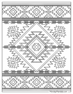 a black and white image of native american style design, with geometric lines in the middle