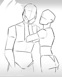 a drawing of two people standing next to each other with their arms around one another