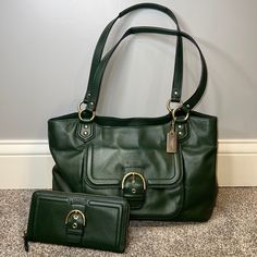 Beautiful Bag And Wallet- Perfect For Fall Gorgeous Deep Green Color Details In Pics Deep Green Color, Bags Coach, Deep Green, Green Leather, Beautiful Bags, Coach Bags, Green Color, Green Colors, Bag Lady