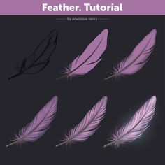 some purple feathers on a black background with the words featherer tutorial written below