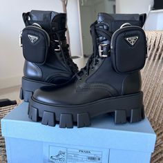 Prada Platform Boots, Cyberpunk Boots, Prada Combat Boots, Mary Jane Outfit, Prada Monolith, Combat Boots Women, Prada Boots, Platform Combat Boots, Pointed Boots