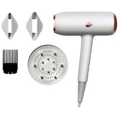 A professional hair-dryer that auto-adjusts its heat and speed to your hair texture and styling goals for speedier drying and superior results with less damage.Hair Texture: Straight, Wavy, Curly, and CoilyHair Type: Fine, Medium, and ThickHair Concerns:- Curl-Enhancing- Frizz- VolumizingKey Benefits: - Features automated heat customization for smooth, shiny results with less damage- Delivers 2X more consistent heat across plates for one-pass results- Has an ergonomic, lightweight design for com Dyson Hair Dryer Attachments, T3 Blow Dryer, Hair Dryer And Diffuser, Pattern Beauty Blow Dryer, Hair Dryer With Diffuser, Professional Hair Dryer, Professional Hairstyles, Hair Dryer, Hair Tools