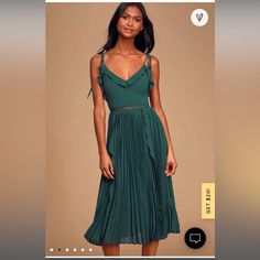 Tie Straps Emerald Green Maxi Dress Pleated Dress Midi, Midi Dress Wedding, Tie Strap Dress, Midi Dress Wedding Guest, Never A Dull Moment, Teal Dress, Darling Dress, Satin Maxi Dress, Pleated Midi Dress