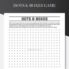 the dots and boxes game is shown in black and white, with text on it