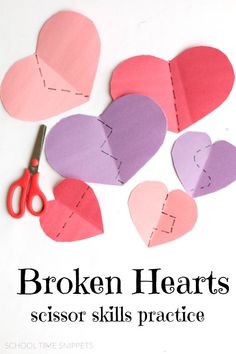 the broken hearts scissors skills practice for children to make them look like they have broken into pieces