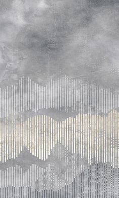 an abstract painting with white and grey lines on it's surface, in front of a cloudy sky