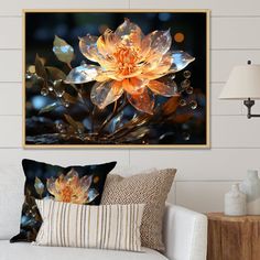 a living room scene with focus on the large flower and bubbles floating in the air