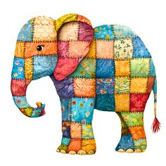 an elephant made out of patchwork fabric