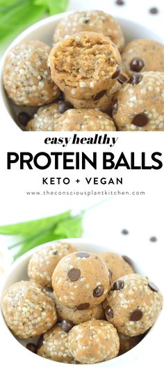 healthy protein balls in a bowl with chocolate chips