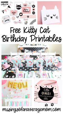 kitty cat birthday printables for kids and adults to use as party favors or decorations