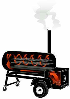 an image of a charcoal grill on wheels with flames coming out of the top and bottom