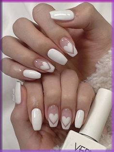 Cute Nail Inspo Trendy, Two Tone Almond Nails, Two Tone Gel Nails, Super Girly Nails, Nail Inspo White Design, Easy Coffin Nail Designs, Soft Girl Aesthetic Nails, Nails Inspiration 2024, Gel Nail Inspo Simple