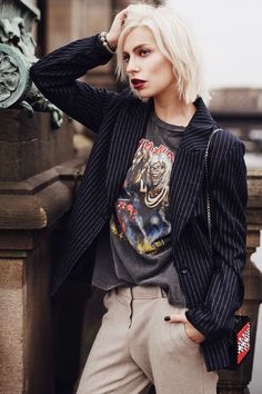 Iron Maiden Band, Classy Street Style, Edgy Grunge, Fashion Edgy, Mens Fashion Edgy, Outfit Chic, Mens Fashion Smart, Blazer Outfit