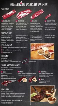 the menu for pork rib primer is shown in red and black, with instructions on how to cook it