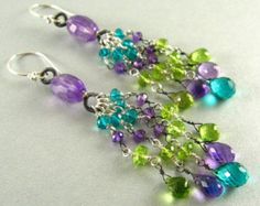 Amethyst Multi-stone Briolette Earrings, Purple Multi-stone Dangle Earrings, Purple Multi-stone Dangle Jewelry, Green Faceted Amethyst Jewelry, Etsy Earrings Dangle, Newport Beach, Diy Earrings