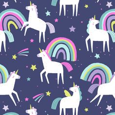 unicorns and stars on a blue background