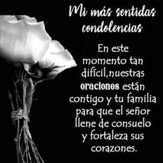 a black and white photo with a rose in the center, spanish words below it