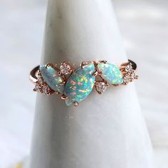 Bomb Party 'She's Always Unique' Lab-Grown Pale Green Fire Opal Rose Gold-Plated Ring Rbp 5491 New With Tags! Size: 11 Msrp: $128 Opal Cluster Ring, Jewelry 2024, Opal Wedding Ring Set, Rose Gold Stackable Rings, Opal Band Ring, Opal Ring Vintage, Rose Gold Opal Ring, 2024 Wishlist, Silver Crystal Earrings