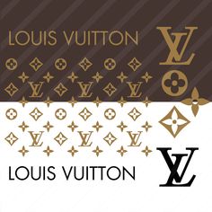 the louis vuitton logo is shown in three different colors and sizes, including brown