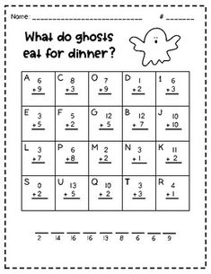 the worksheet for what do ghost eat for dinner? with pictures and numbers