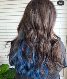 Navy Blue Tips Hair, Blue Underhair, Blue Hair Ends, Hair Dipped Ends Blue, Midnight Blue Hair Ombre, Blue Balyage Long Hair, Navy Blue Hair, Peekaboo Hair