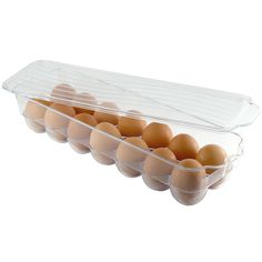 a plastic container filled with brown eggs