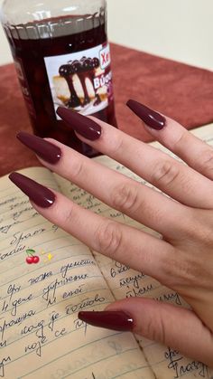 Coffin Shape Red Nails, Nail Tip, Red Wine Coffin Acrylic Nails, Burgundy Nails Square Long, Medium Coffin, Long Coffin Burgundy Nails, Classy Dark Nails, Bordo Nails, Dark Red Coffin Nails