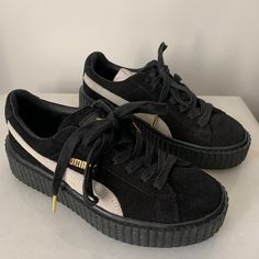 Brand New Never Worn Fenty X Puma Black Patent Leather Creeper Sneakers Puma Shoes Women Sneakers, Fenty X Puma Shoes, Puma Shoes Outfit, Puma Fenty Shoes, Chunky Black Shoes, Fenty Shoes, Black Puma Shoes, Puma Shoes Women, Creepers Shoes