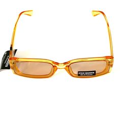 Steve Madden Women's Sunglasses 100% Uv Lens Protection Frame Color: Clear Yellow Tinted Trendy Yellow Tinted Shield Sunglasses, Cheap Yellow Sunglasses, Cheap Yellow Tinted Sunglasses, Yellow Glass Sunglasses With Uv Protection, Retro Yellow Plastic Sunglasses, Women's Sunglasses, Colored Sunglasses, Steve Madden, Mirrored Sunglasses