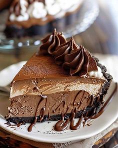 a slice of chocolate pie on a plate