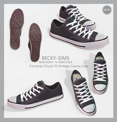 four pairs of black and white converse shoes with the words becky - sims on them