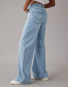 AE Dreamy Drape Stretch Super High-Waisted Baggy Wide-Leg Jean Big Pants Small Shirt, Baggy Wide Leg Jeans, White Jeans Men, Athletic Fit Jeans, Curvy Jeans, Cute Jeans, Women Denim Jeans, Pants Jeans, School Fashion