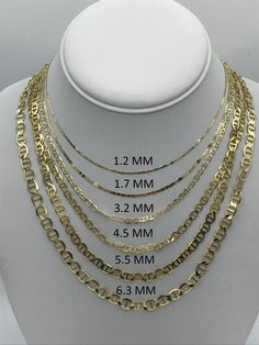 "Solid 10K Yellow Gold Mariner Chain, 7\" To 30\", 1.2MM To 5.5MM Thick Gold Chain, Flat Mariner Chain, 10K Mariner Chain, Mariner Link Chain High quality, elegant and shiny Mariner Link Chain Necklaces. All our chains are crafted from guaranteed 100% Solid 10K gold. METAL: SOLID 10K YELLOW GOLD VIDEO FEATURES 3.2MM FOR WEIGHTS SEE CHART IN IMAGE GALLERY 1.2 MM : 16\", 18\", 20\", 24\" Spring Ring Clasp 1.7 MM : 16\", 18\", 20\", 24\" Lobster Claw Clasp 2.2 MM: 16\", 18\", 20\", 24\" Lobster Cla Luxury Yellow Gold Jewelry For Business, Cheap Yellow Gold Chain Jewelry, Luxury Tarnish Resistant Yellow Gold Chain Necklace, Men's Necklace Gold Zales, Luxury Gold Single Strand Chain Necklace, 22k Gold Necklace Chains, Luxury 22k Gold Chain Necklace For Gift, Luxury 22k Gold Chain Necklace, Luxury Gold Single Strand Custom Necklace