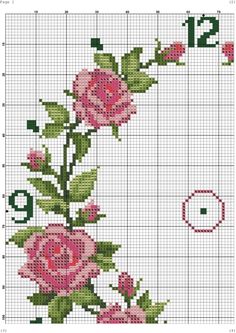 a cross stitch pattern with pink roses on it