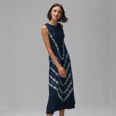 Autumn Cashmere. Tie Dye Maxi Dress in Navy Blue. Sleeveless. Lightweight Cashmere. Tie Dye Maxi, Tie Dye Maxi Dresses, Unique Color Combinations, Tie Dye Dress, Dyed Dress, Design Model, Dress 100, Tie Dyed, How To Dye Fabric