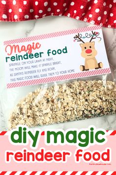 homemade reindeer food recipe for kids to make with the help of an elf and his reindeer friend