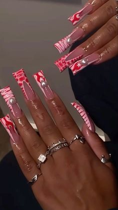 Long Curved Nail Designs, Cute Long Nails Ideas, Long Birthday Nails, Xxxl Nails, Xxl Nails