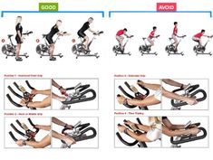 a series of photos showing how to use an exercise bike for the lower body and upper leg