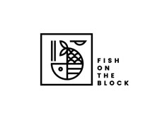 the fish on the block logo is black and white with an image of a fish