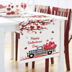 a valentine's day table runner on a dining room table