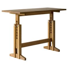 a wooden table with two legs on it