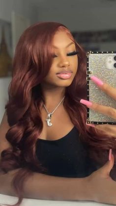 Dark Skin Colored Wig, Chestnut Brown Braids On Black Women, Pinkish Brown Hair, Redish Brown Hair, Hair Color For Dark Skin, Chestnut Brown Hair, Color Wigs, Ginger Hair Color, Full Hair